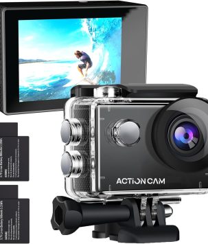Action Camera 1080P 30fps Sports Camera 40m/131ft Underwater Waterproof with 2 Batteries and Multi-Function Accessory