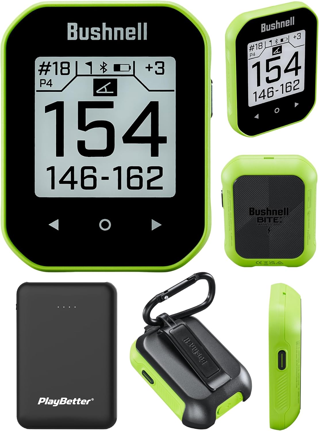 Bushnell Phantom 3 (Green) Slope Golf GPS Handheld Bundle - Touchscreen, Auto Course & Hole Recognition, Auto-Prompt Score Entry with PlayBetter Portable Charger, Belt Clip & Carabiner