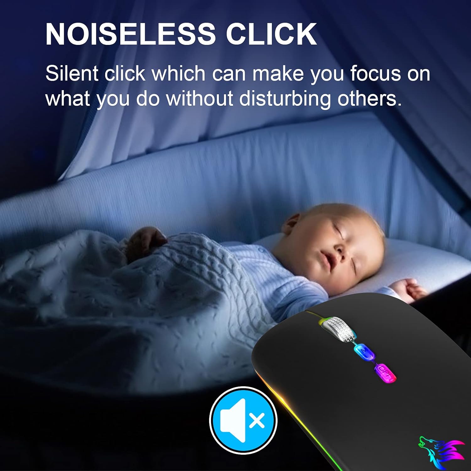 HOTLIFE LED Wireless Mouse, Slim Rechargeable Silent Portable USB Optical 2.4G Wireless Bluetooth Two Mode Computer Mice with USB Receiver and Type C Adapter (Black) - Image 3