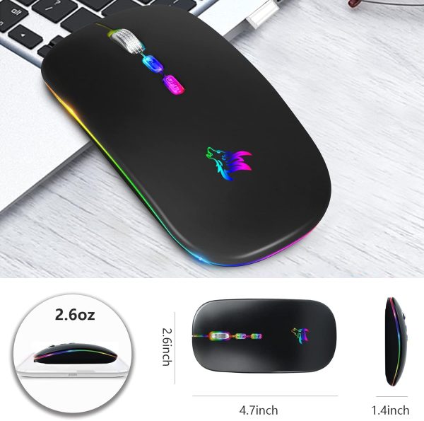 HOTLIFE LED Wireless Mouse, Slim Rechargeable Silent Portable USB Optical 2.4G Wireless Bluetooth Two Mode Computer Mice with USB Receiver and Type C Adapter (Black) - Image 7