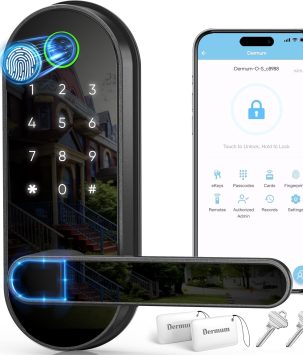 Keyless-Entry Fingerprint Digital Smart Lock: Electronic Door Lock with Code Passcode, Electric Door Knob, Biometric Door Handle (Black)