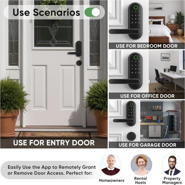 Keyless-Entry Fingerprint Digital Smart Lock: Electronic Door Lock with Code Passcode, Electric Door Knob, Biometric Door Handle (Black) - Image 2