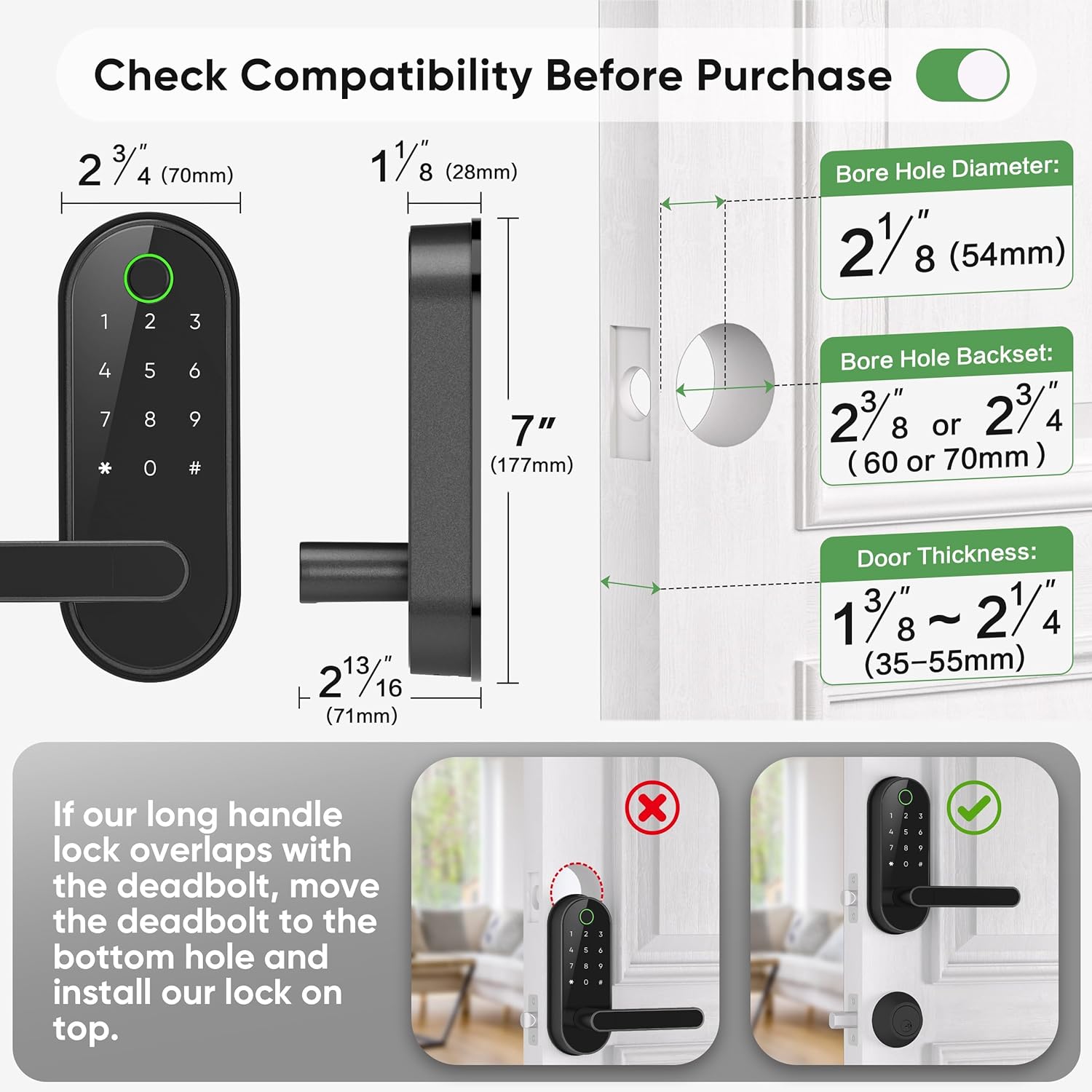 Keyless-Entry Fingerprint Digital Smart Lock: Electronic Door Lock with Code Passcode, Electric Door Knob, Biometric Door Handle (Black) - Image 7