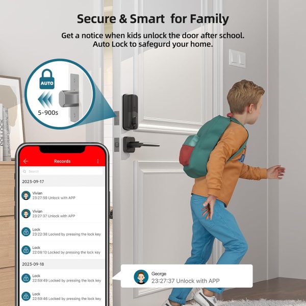 Smart Locks WiFi Deadbolt: SMONET Fingerprint Front Door Lock Keyless Entry with Keypad Electronic Digital Deadbolt Alexa Gateway Remote Control, Bluetooth APP KeyFob Code Auto-Lock for Home, Black - Image 6