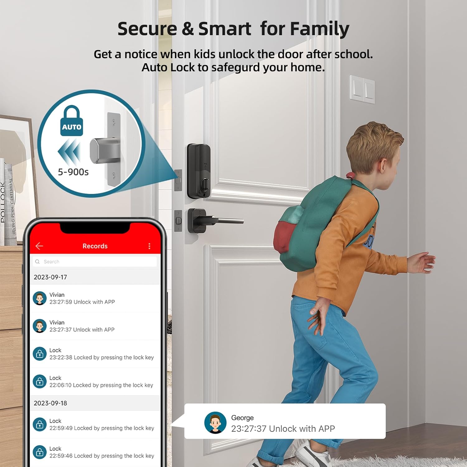 Smart Locks WiFi Deadbolt: SMONET Fingerprint Front Door Lock Keyless Entry with Keypad Electronic Digital Deadbolt Alexa Gateway Remote Control, Bluetooth APP KeyFob Code Auto-Lock for Home, Black - Image 6
