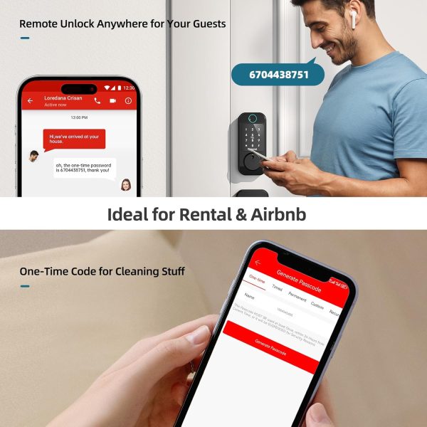Smart Locks WiFi Deadbolt: SMONET Fingerprint Front Door Lock Keyless Entry with Keypad Electronic Digital Deadbolt Alexa Gateway Remote Control, Bluetooth APP KeyFob Code Auto-Lock for Home, Black - Image 7
