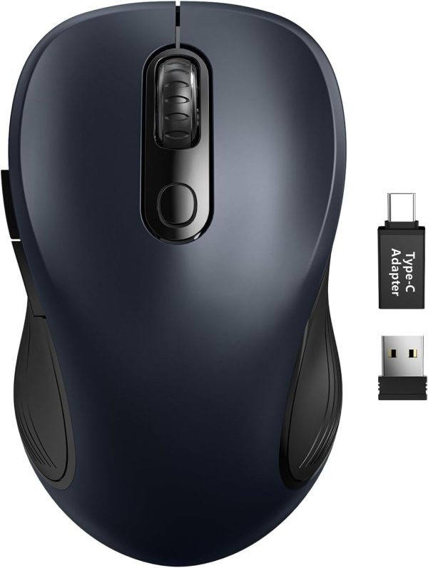 Trueque Wireless Mouse for Laptop, 2.4GHz Ergonomic Computer Mouse with Back & Forward Buttons, 3 Adjustable DPI Levels, 6 Buttons, Optical USB Cordless Mice for Windows Chromebook MacBook PC (Gray)