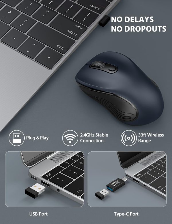 Trueque Wireless Mouse for Laptop, 2.4GHz Ergonomic Computer Mouse with Back & Forward Buttons, 3 Adjustable DPI Levels, 6 Buttons, Optical USB Cordless Mice for Windows Chromebook MacBook PC (Gray) - Image 2