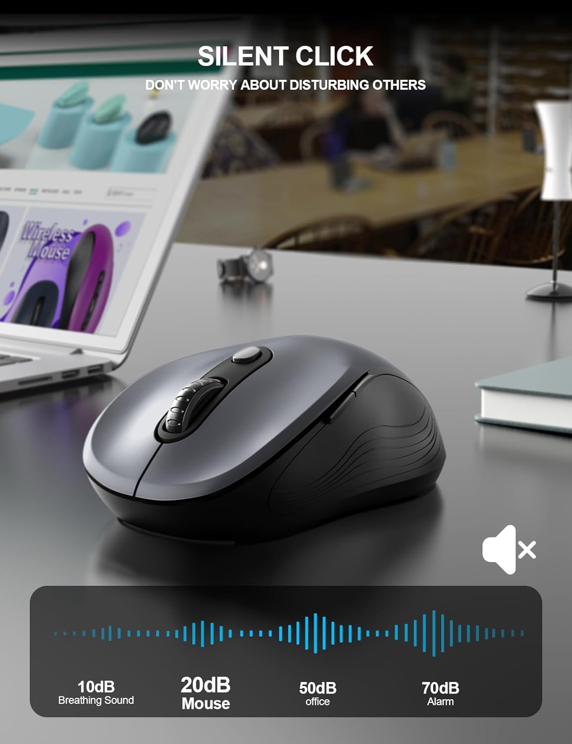 Trueque Wireless Mouse for Laptop, 2.4GHz Ergonomic Computer Mouse with Back & Forward Buttons, 3 Adjustable DPI Levels, 6 Buttons, Optical USB Cordless Mice for Windows Chromebook MacBook PC (Gray) - Image 3