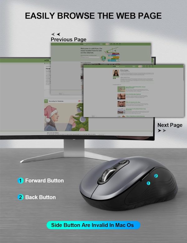 Trueque Wireless Mouse for Laptop, 2.4GHz Ergonomic Computer Mouse with Back & Forward Buttons, 3 Adjustable DPI Levels, 6 Buttons, Optical USB Cordless Mice for Windows Chromebook MacBook PC (Gray) - Image 7